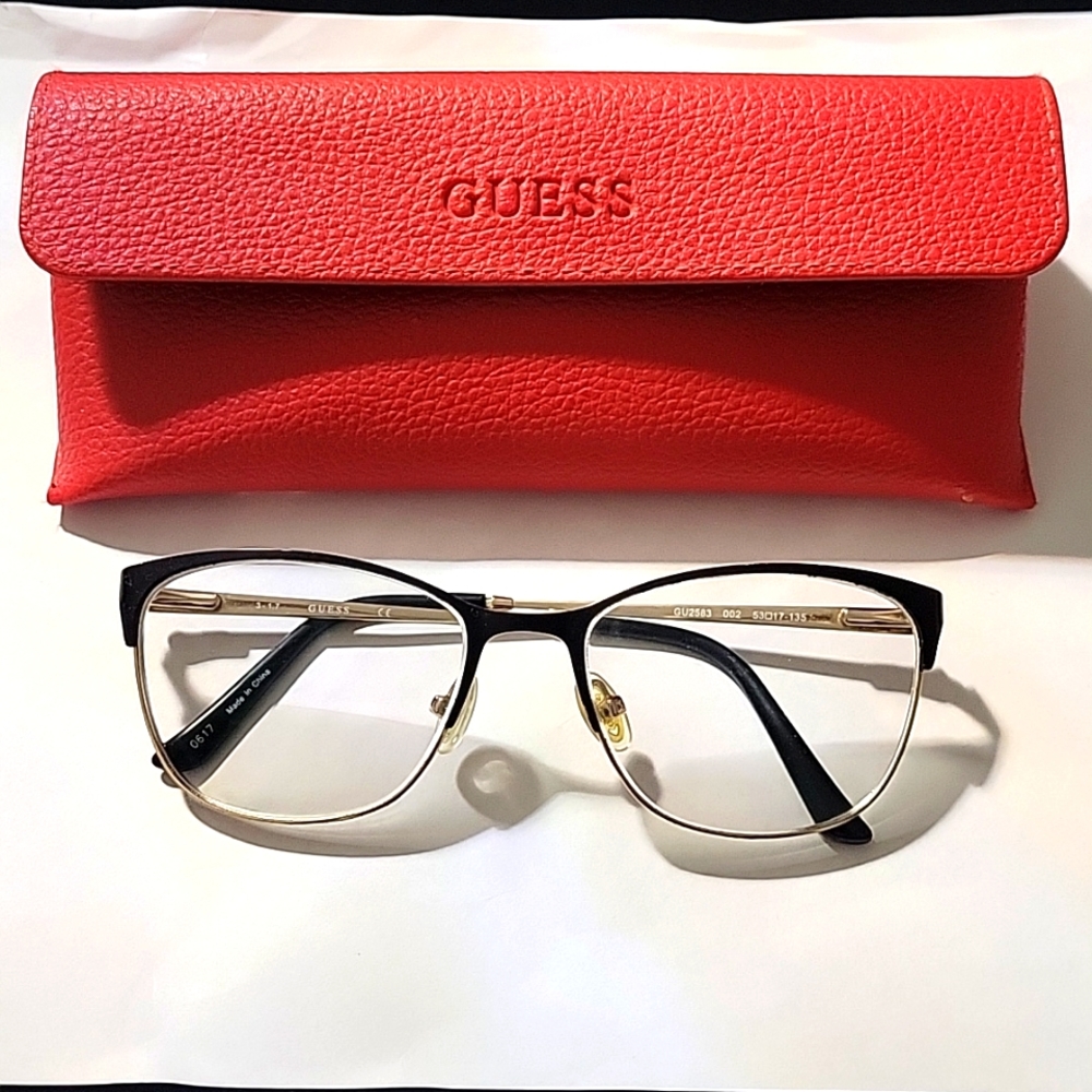 Guess Black and Gold Glasses with Red Case
